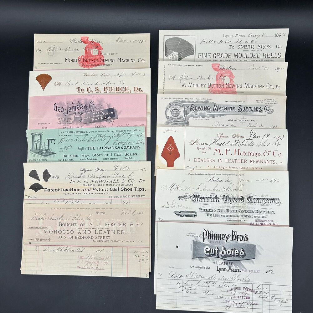 6 Vintage Billing Heads Illustrative Designs (1893-1894) Invoices Receipts